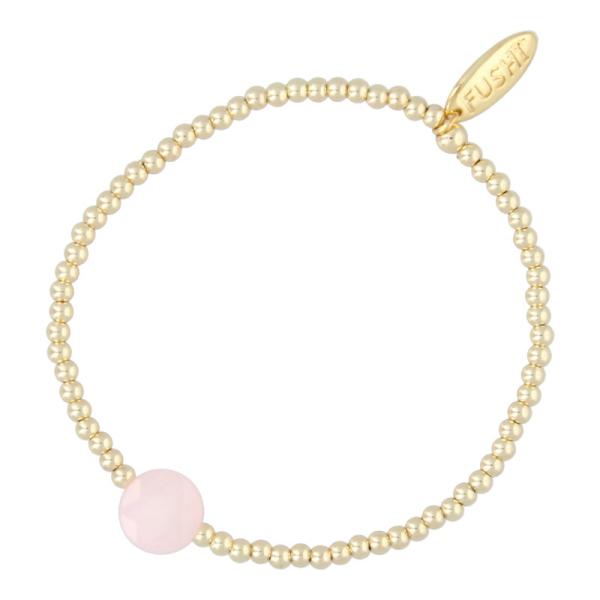 Armband_halfedelsteen_coin_zachtroze_10mm_en_3mm_goud