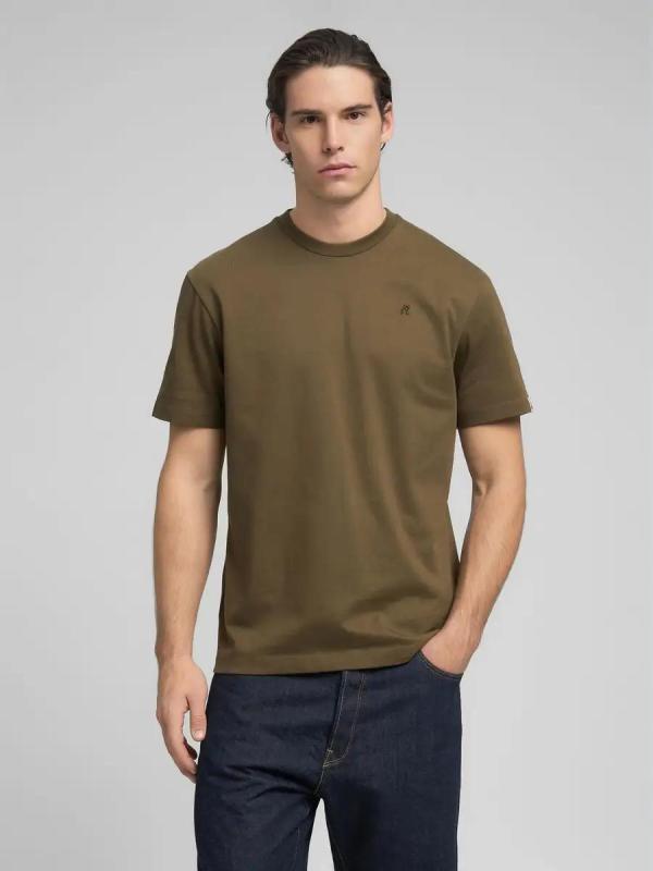 Jersey_crew_neck_T_shirt_met_borduur_logo_groen