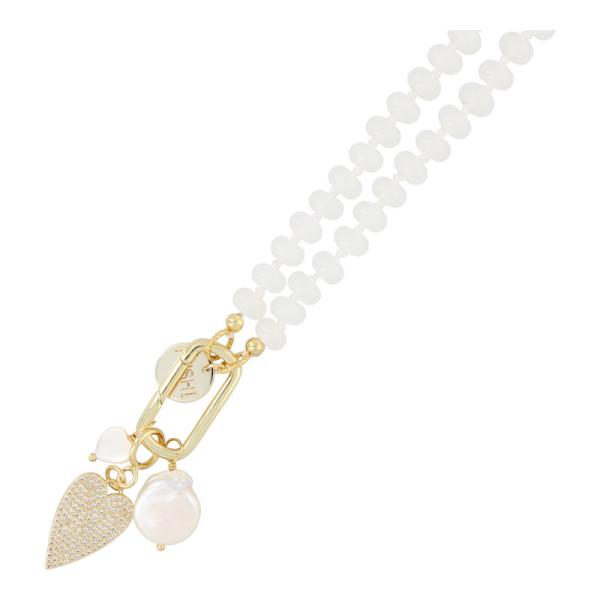 Ketting_glaskralen_wit_geknoopt_donut_5x8mm_met_clip_en_bedels