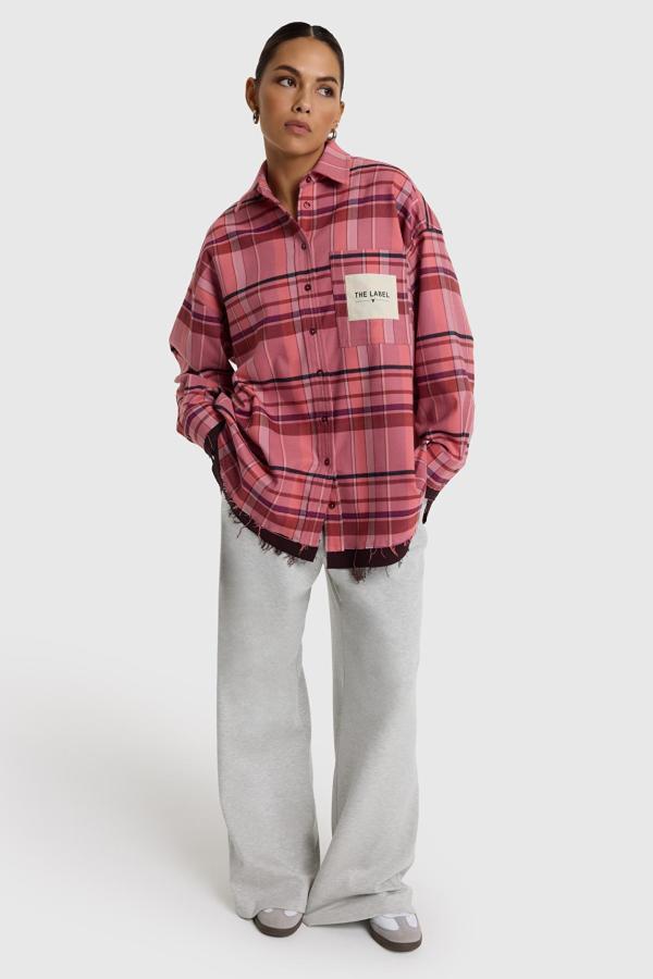 Ladies_woven_check_blouse_bright_coral