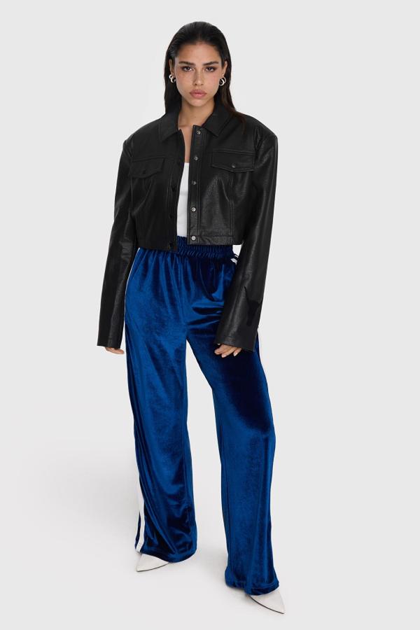 Ladies_woven_velvet_sporty_pants_Cobalt