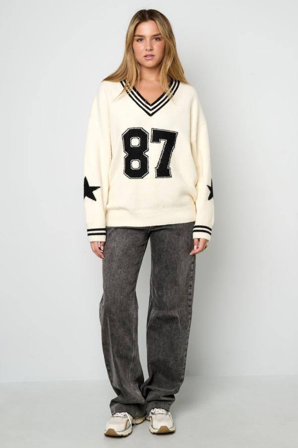 New_York_City_V_hals_trui_beige___zwart
