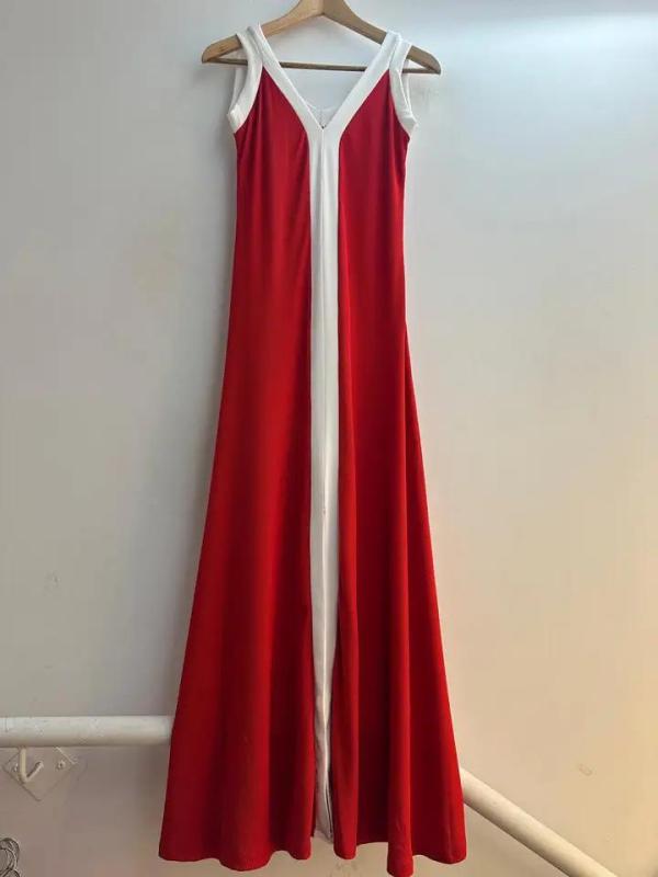 Lange_tweekleurige_jurk_met_bandjes_rood_1