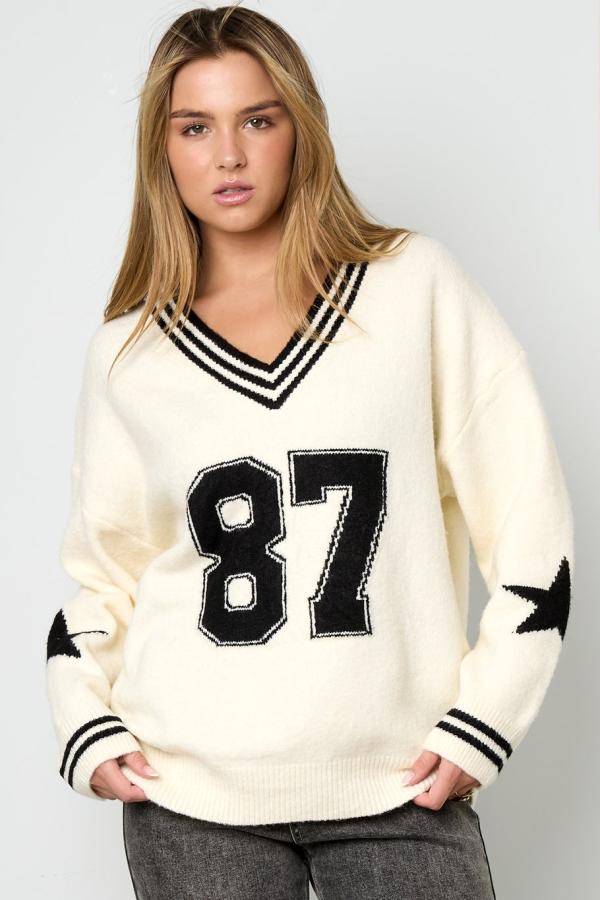 New_York_City_V_hals_trui_beige___zwart_1