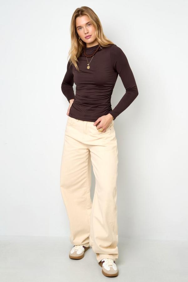 Nylon_Lange_mouwen_top_bruin