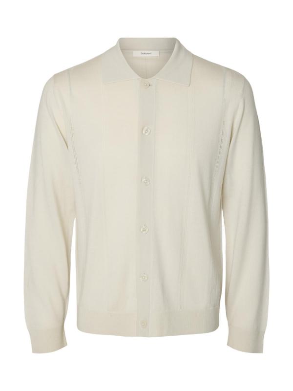 Slmtray_Ls_Merino_Struc_Polo_Cardigan_Licht_Grijs