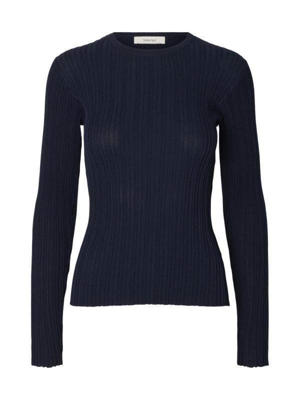 Slwtoledo_Ls_Knit_Structure_O_Neck_Donker_Blauw
