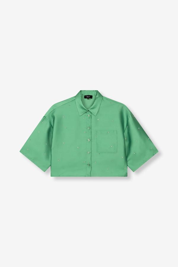 Woven_embellished_satin_blouse_green
